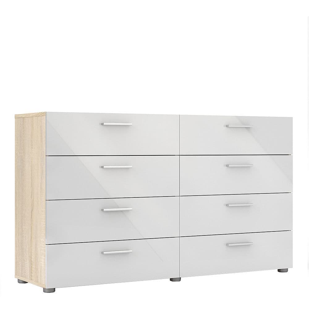 Anica Wide Chest of 8 Drawers (4+4) in Oak with White High Gloss in Oak